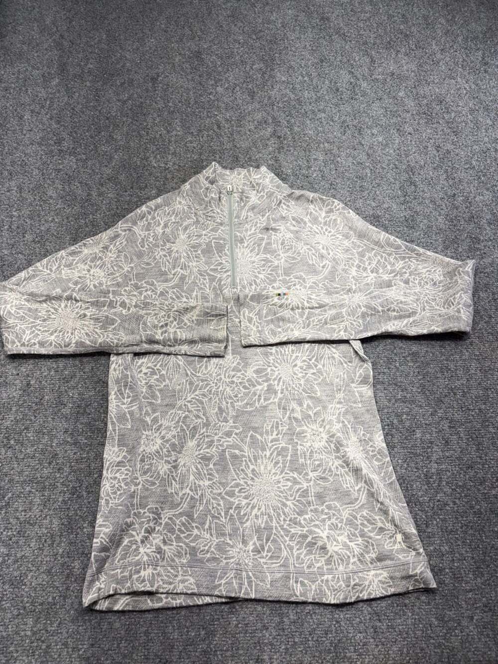 Smartwool Merino 250 Women's gray Floral Print 1/4 Zip Base Layer Top Size L